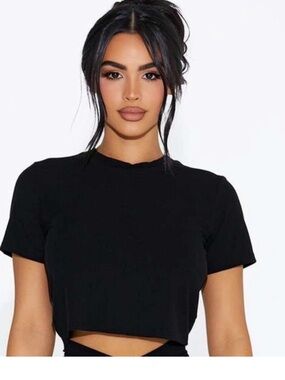 Black Cropped Crewneck Tee - Women's Top